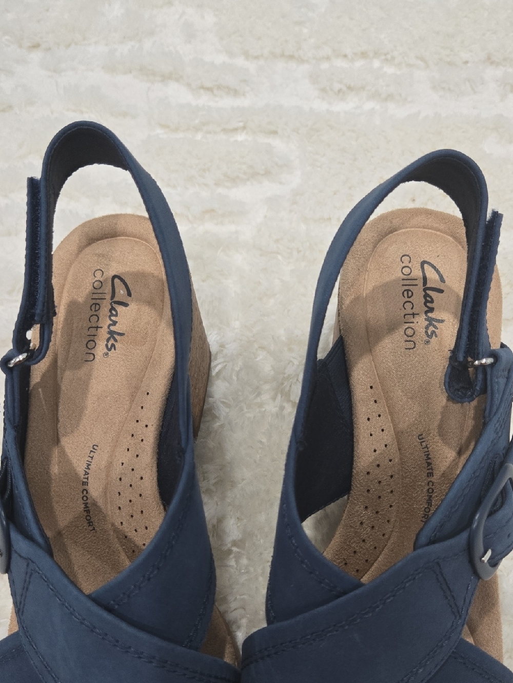 Clarks Collection Nerisa West Buckle Wedge Sandals Women’s US 10 Navy New Retail - Picture 5 of 7